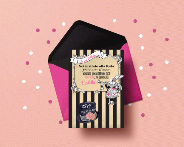 Invito personalizzato alice in wonderland
