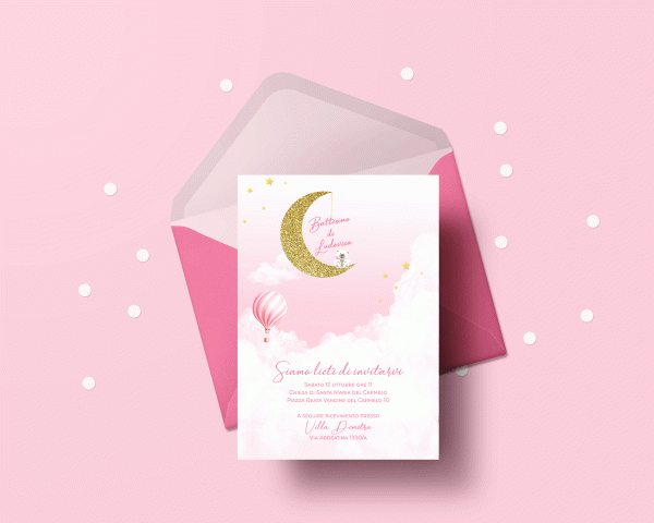 Invito per battesimo personalizzato tema luna-e-orsetto
