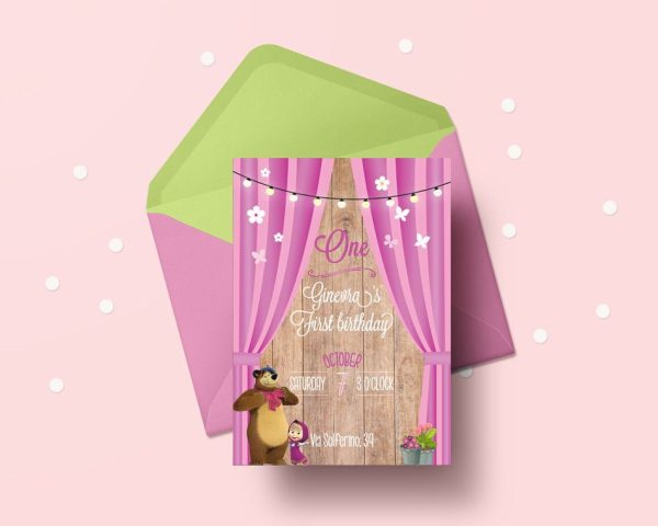 Grafica per inviti compleanno masha e orso